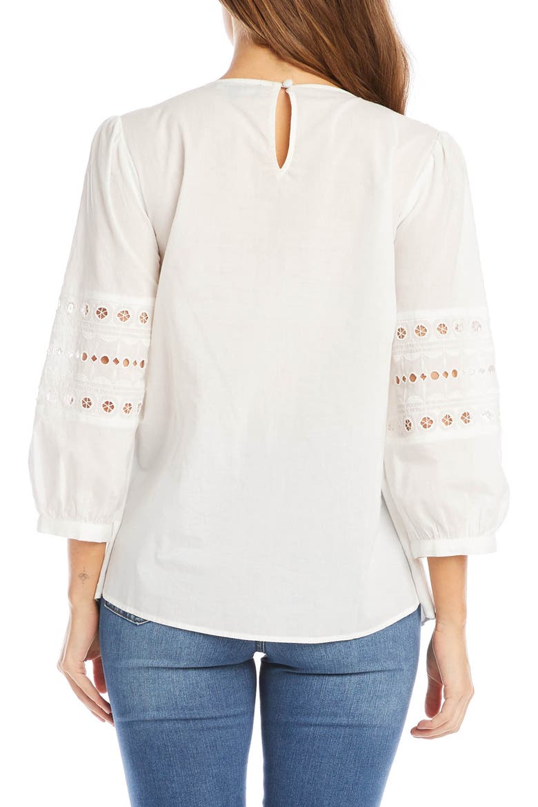 Eyelet Trim Cotton Popover Blouse, Alternate, color, OFF-WHITE
