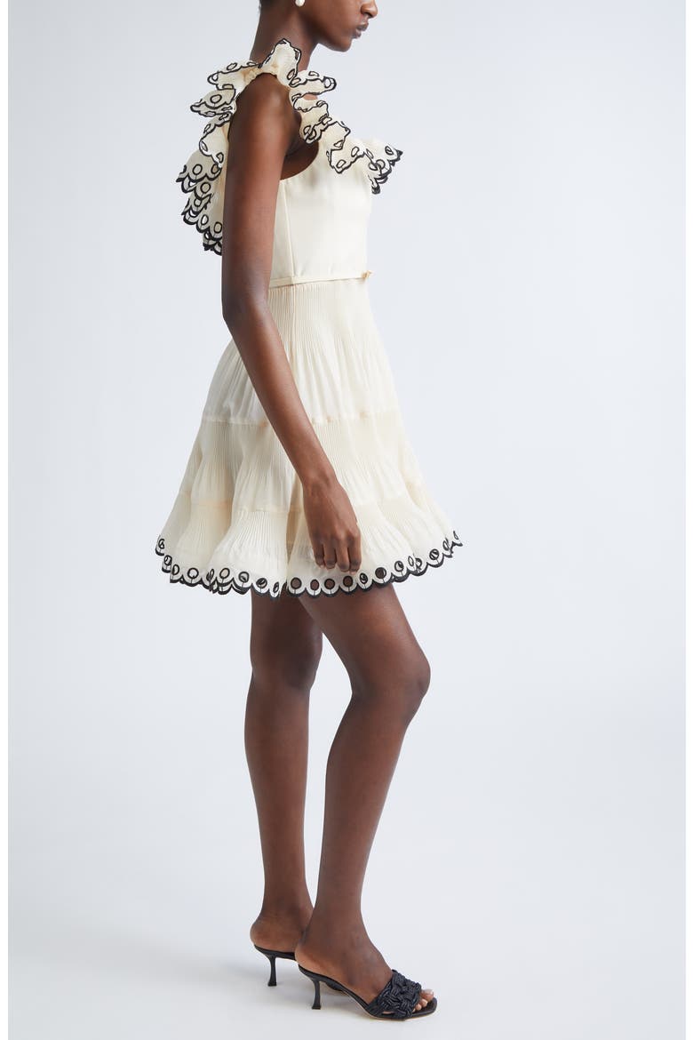 Scalloped Eyelet Trim Belted Minidress, Alternate, color, CREAM
