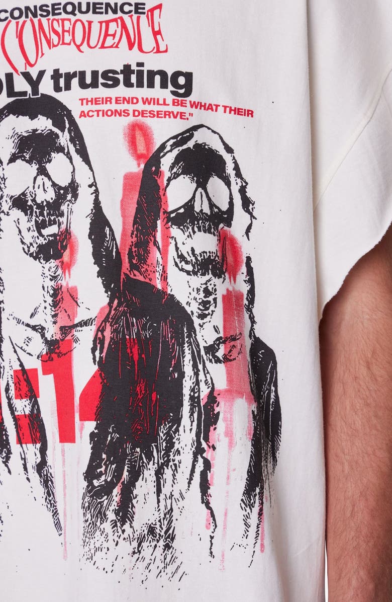 mnml Grim Graphic Cutoff T-Shirt, Alternate, color, Off White