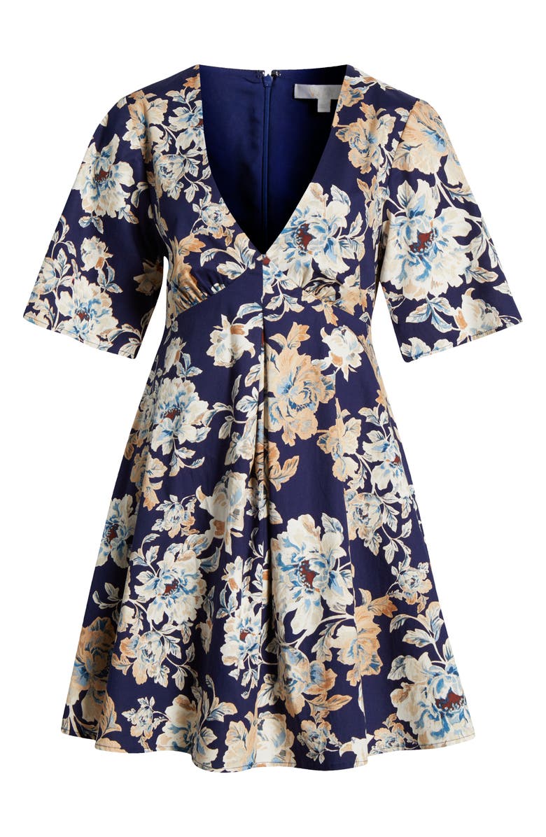 WAYF Zelma Floral Short Sleeve Minidress, Alternate, color, Blue