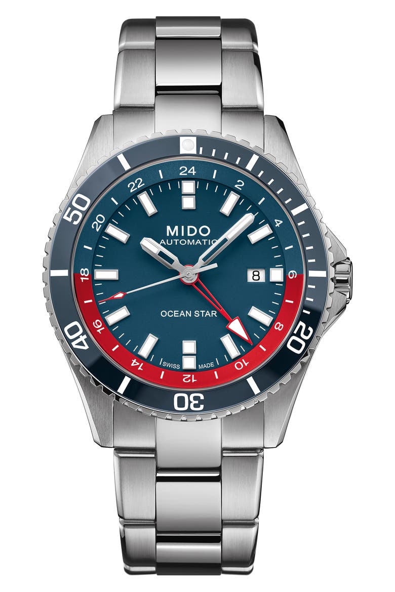 Ocean Star GMT Automatic Bracelet Watch & Fabric Strap Gift Set, 44mm, Main, color, BLUE