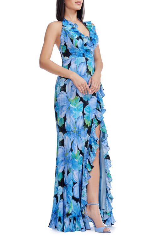 Dress The Population Kathleen Floral Ruffle Halter Gown