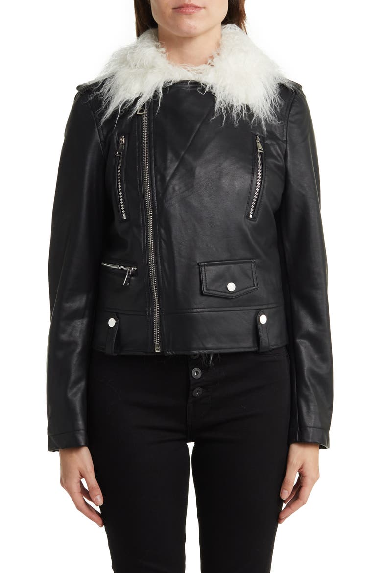 Suren Faux Shag Fur & Leather Jacket, Alternate, color, BLACK