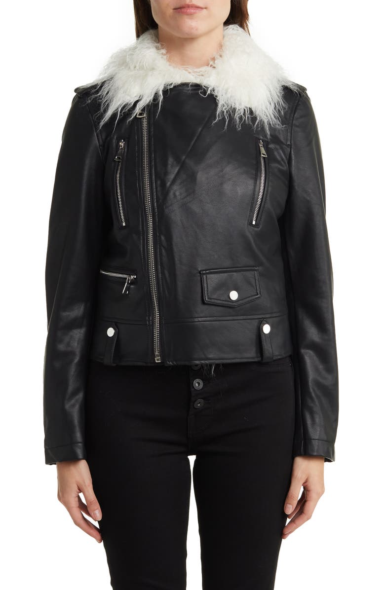 Noize Suren Faux Shag Fur & Leather Jacket, Alternate, color, Black