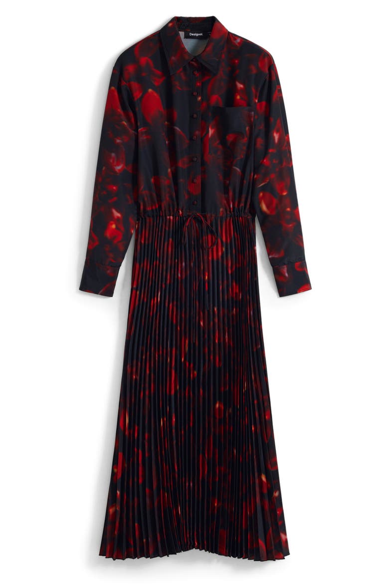 Long Sleeve Pleat Midi Dress, Alternate, color, DARK RED