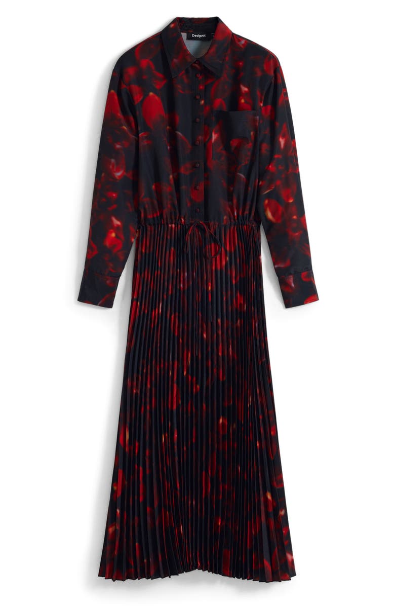 Desigual Long Sleeve Pleat Midi Dress, Alternate, color, Dark Red