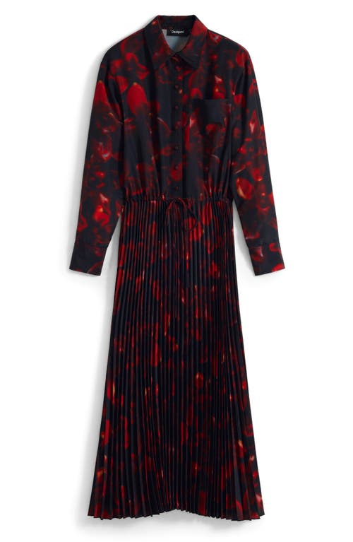 Desigual Long Sleeve Pleat Midi Dress In Red