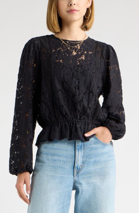 Elastic Hem Lace Top