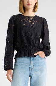 Treasure & Bond Elastic Hem Lace Top