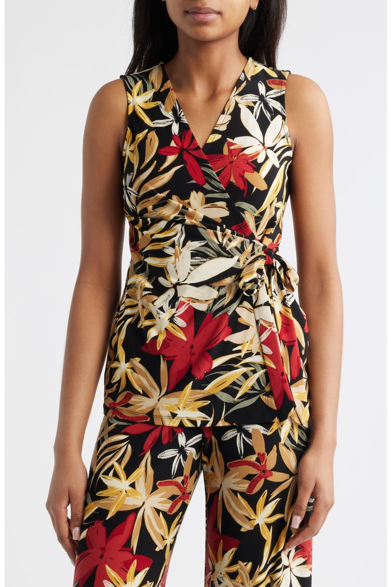 Sleeveless Print Wrap Top, Main, color, ANNE BLACK MULTI