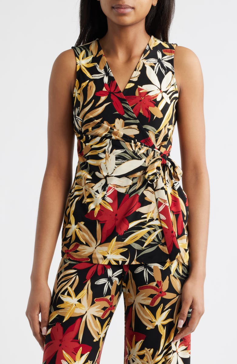 Anne Klein Sleeveless Print Wrap Top, Main, color, 