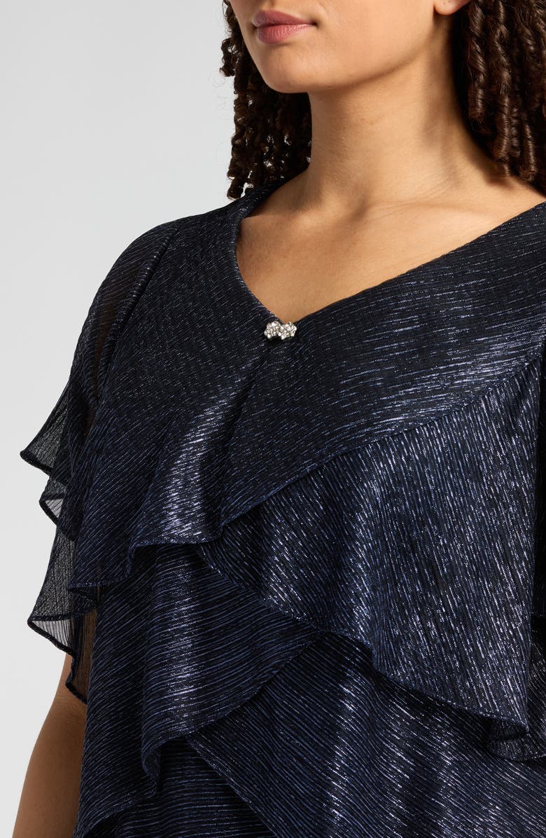 SLNY Shimmer Bodre Tiered Ruffle Dress, Alternate, color, Navy