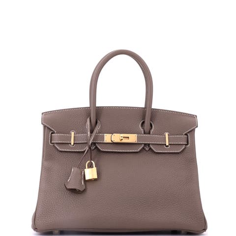 Birkin Handbag Grey Clemence with Gold Hardware 30
