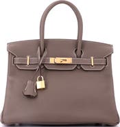 Pre-Owned Hermes Birkin Handbag Grey Clemence with Gold Hardware 30