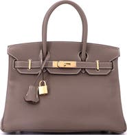 Pre-Owned Hermes Birkin Handbag Grey Clemence with Gold Hardware 30