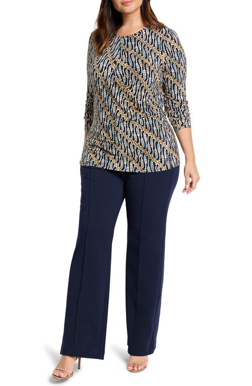 Nic + Zoe Nic+zoe Vintage Batik Draped Long Sleeve Top In Neutral Multi