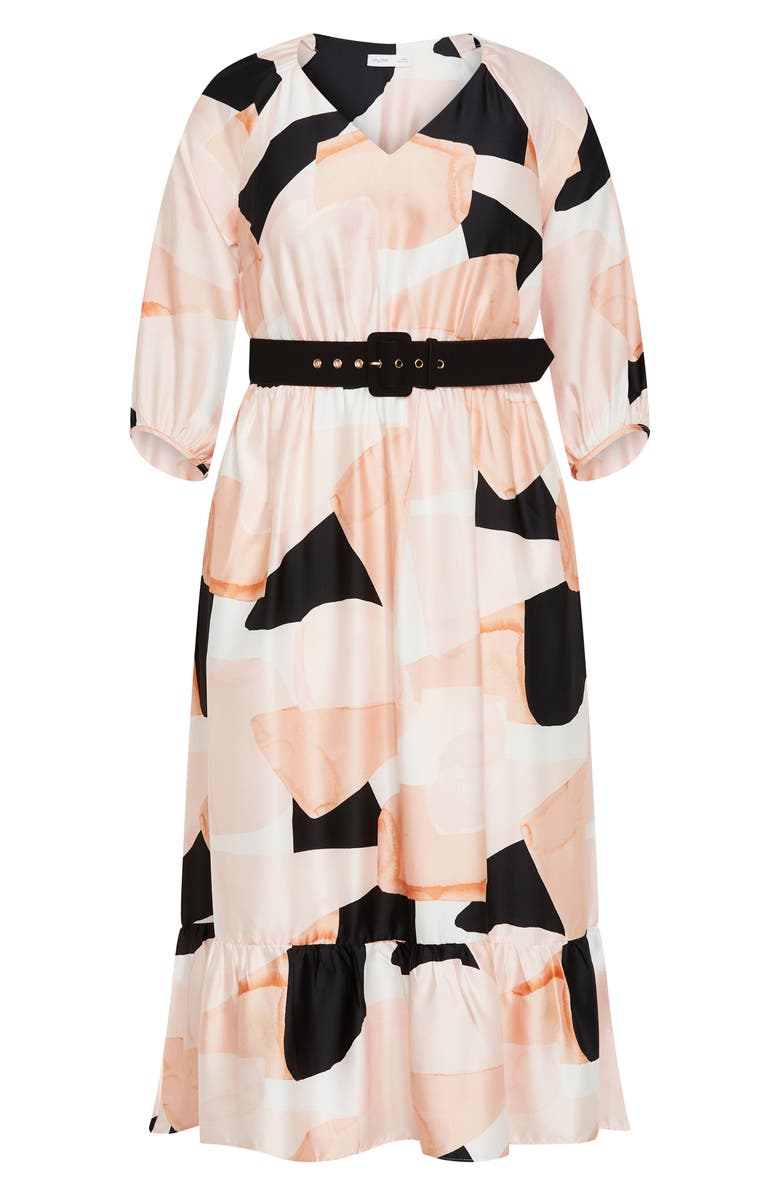 City Chic Betty Belted Midi Dress, Alternate, color, Playful Pink/ Coral Multi