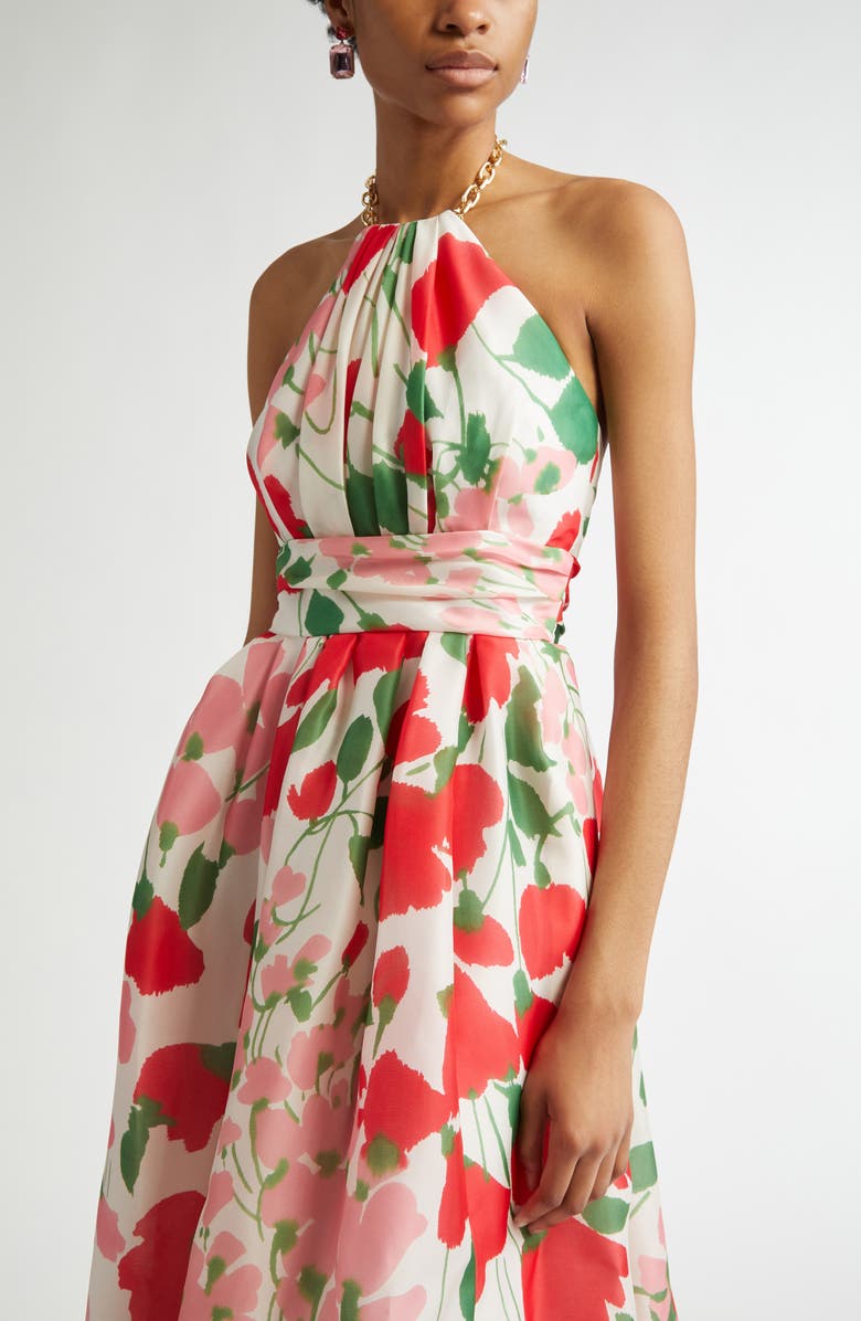 Carolina Herrera Chain Strap Floral Silk Gazar Halter Gown, Alternate, color,