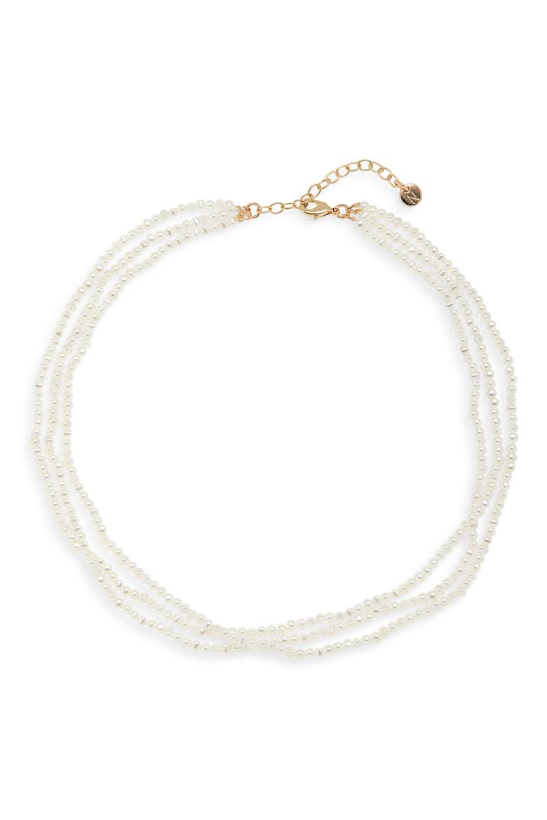 Triple Strand Faux Pearl Necklace, Main, color, WHITE- GOLD