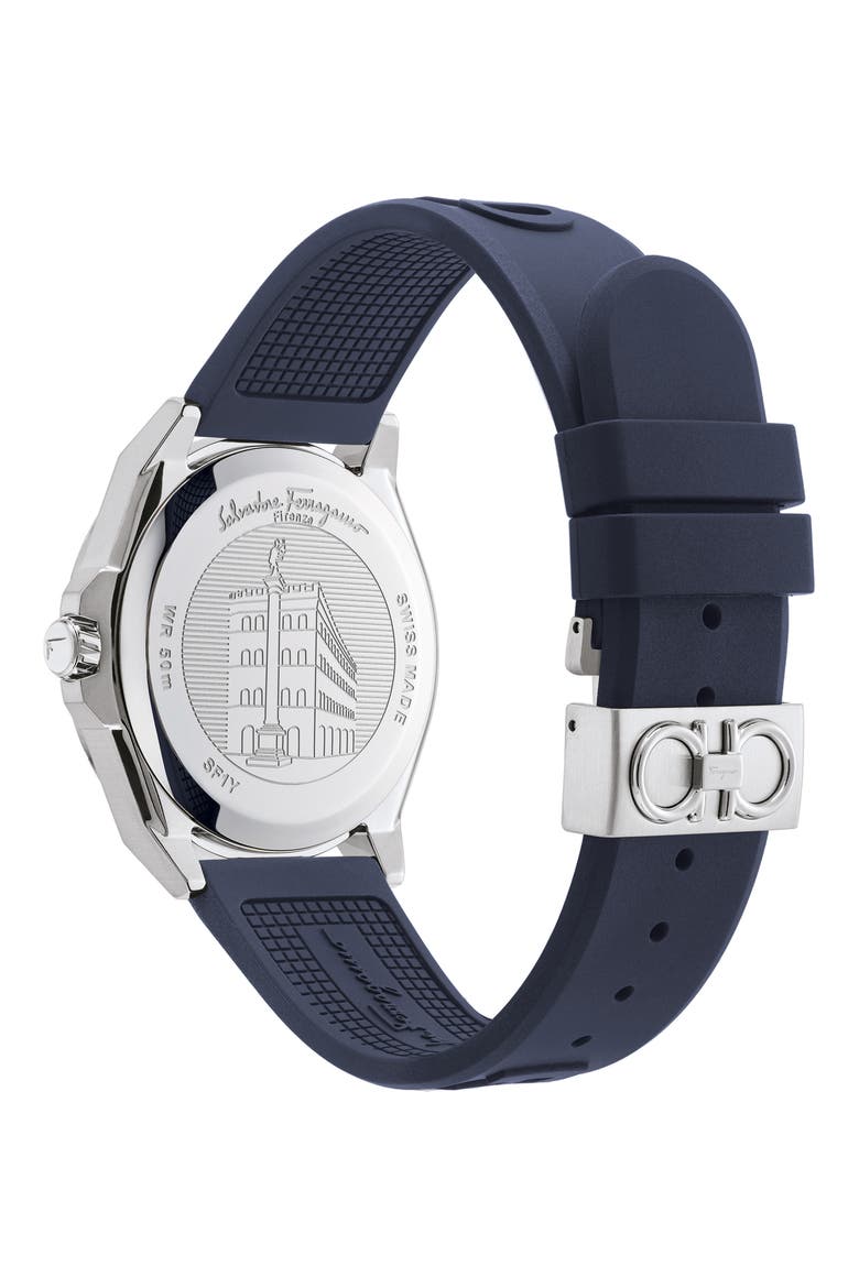 Salvatore Ferragamo Urban Silicon Strap Watch, 43mm, Alternate, color, BLACK/ SILVER