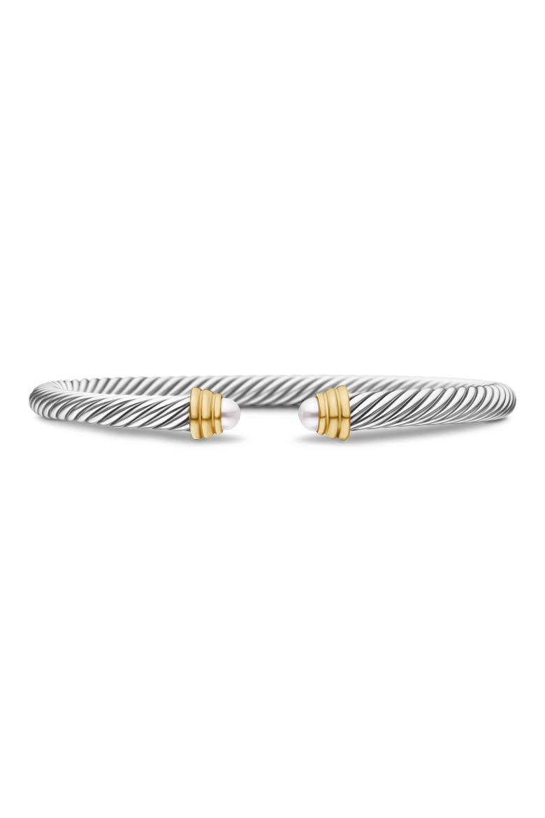Classic Cable Bracelet in Sterling Silver with 14K Yellow Gold & Semiprecious Stone, 5mm, Main, color, PEARL