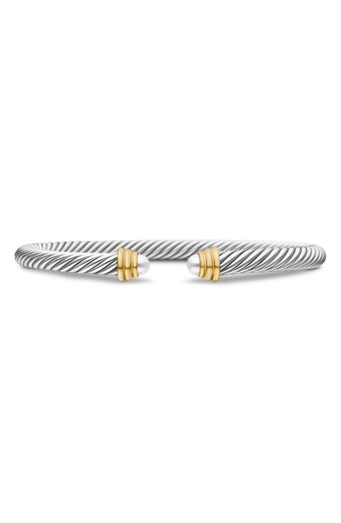 Classic Cable Bracelet in Sterling Silver with 14K Yellow Gold & Semiprecious Stone, 5mm
