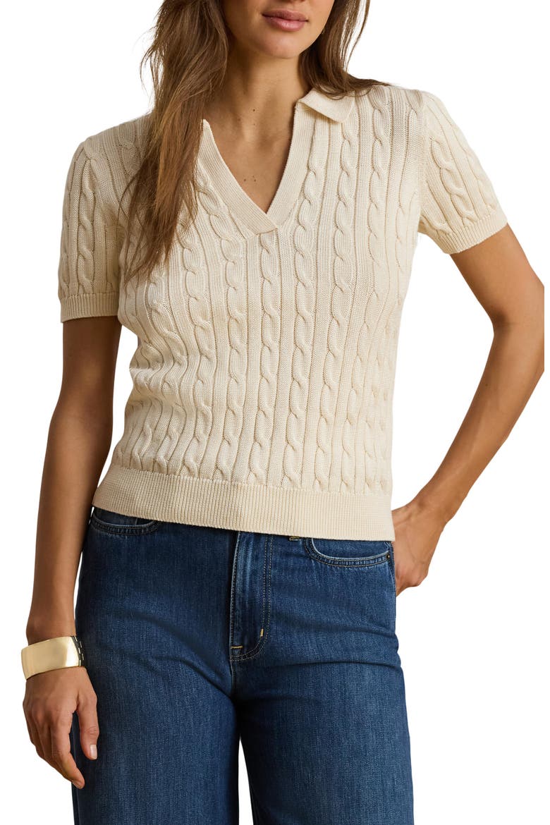 Cable Knit Short Sleeve Sweater, Main, color, WINTER CREAM