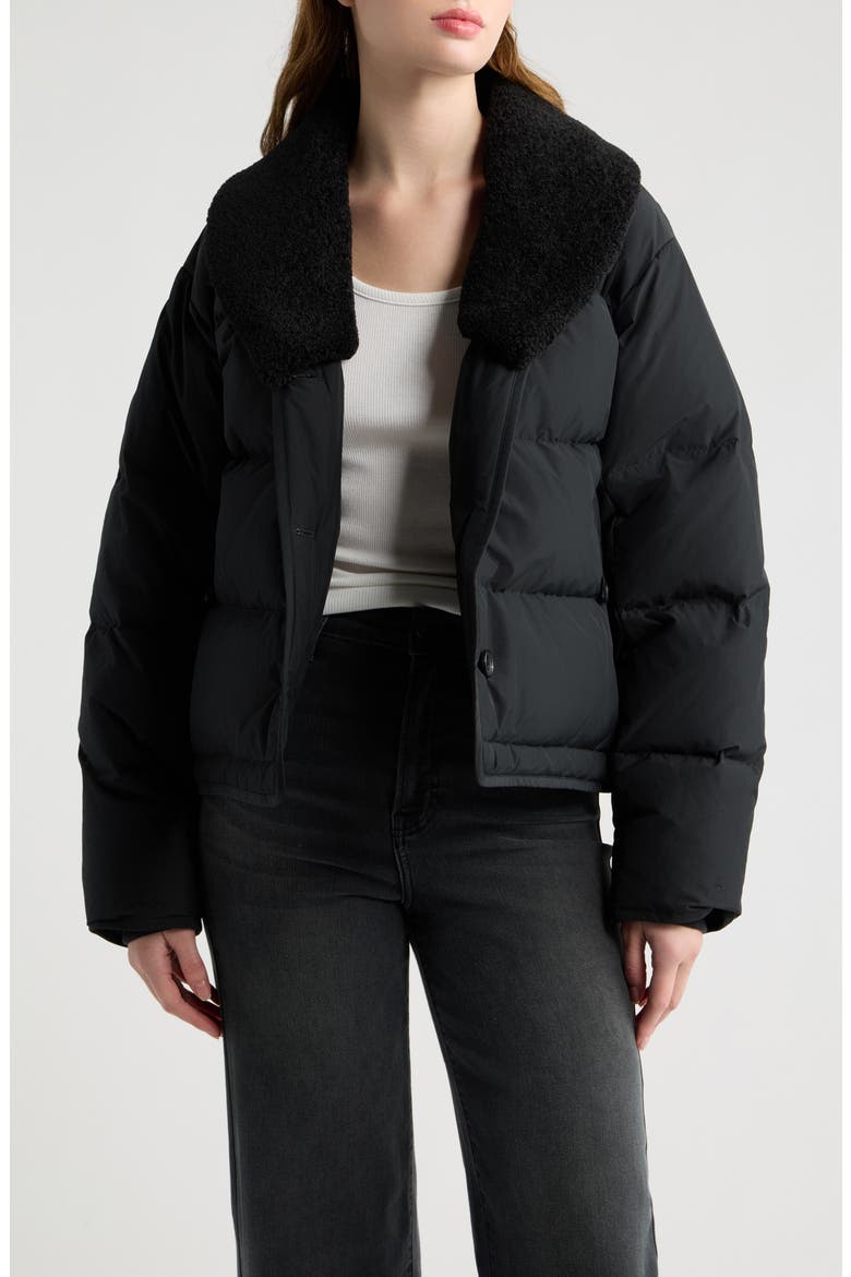 Angie Faux Shearling Trim Puffer Jacket, Main, color, BLACK