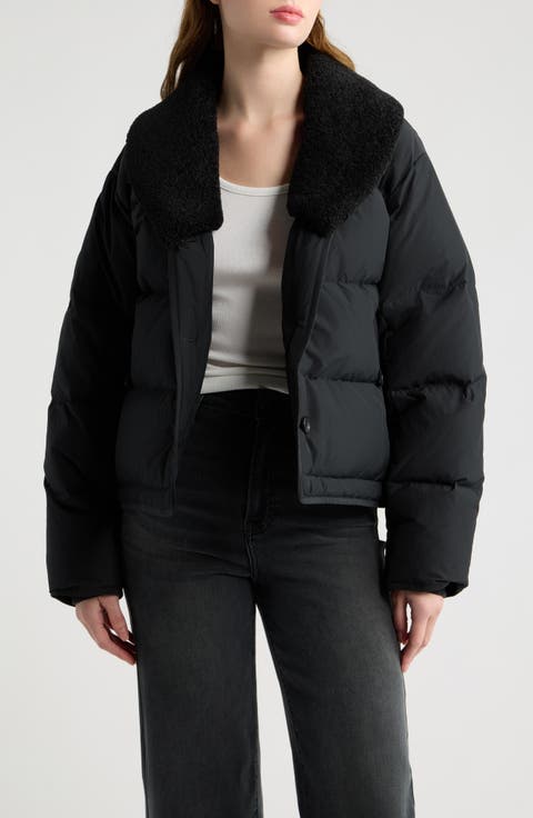 Angie Faux Shearling Trim Puffer Jacket