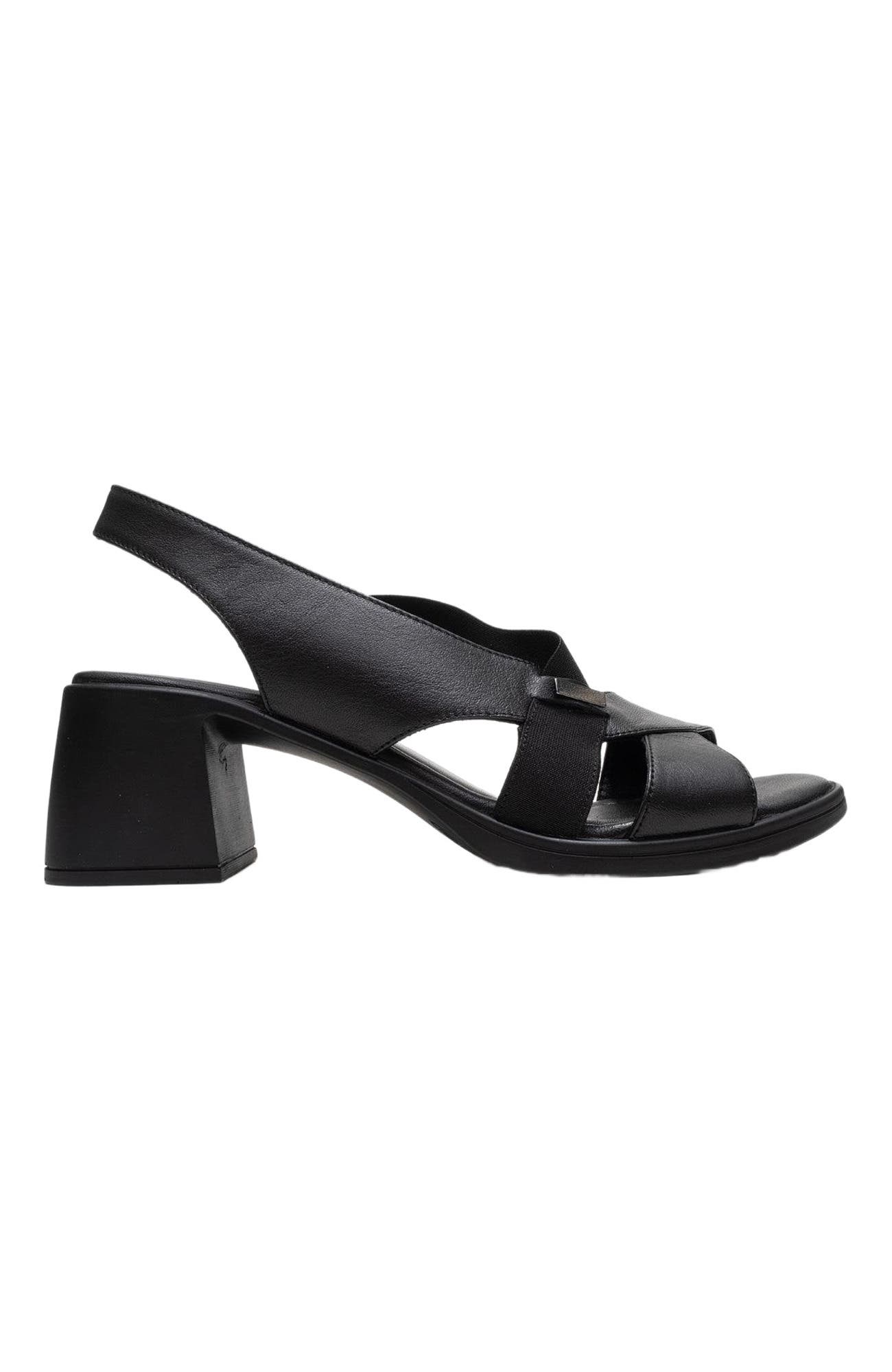 Forever & Always Shoes Crina Elasticated Leather Chunky Heel Sandal, Alternate, color, Black Leather