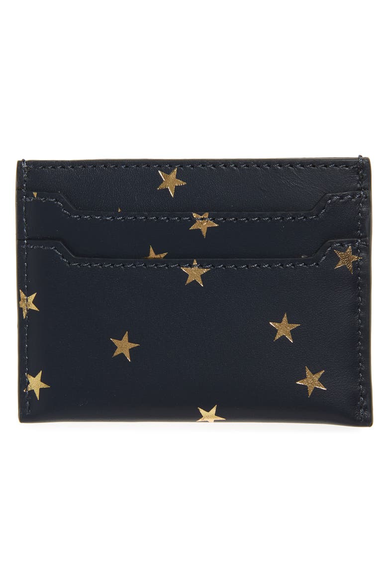 Foil Print Star Leather Slip Card Case, Alternate, color, NAVY