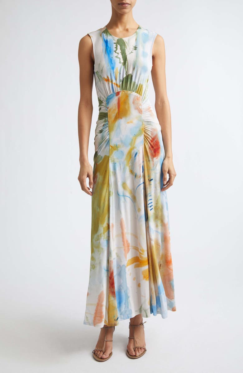 Ulla Johnson Lana Ruched Sleeveless Silk Maxi Dress, Main, color, Western Dream