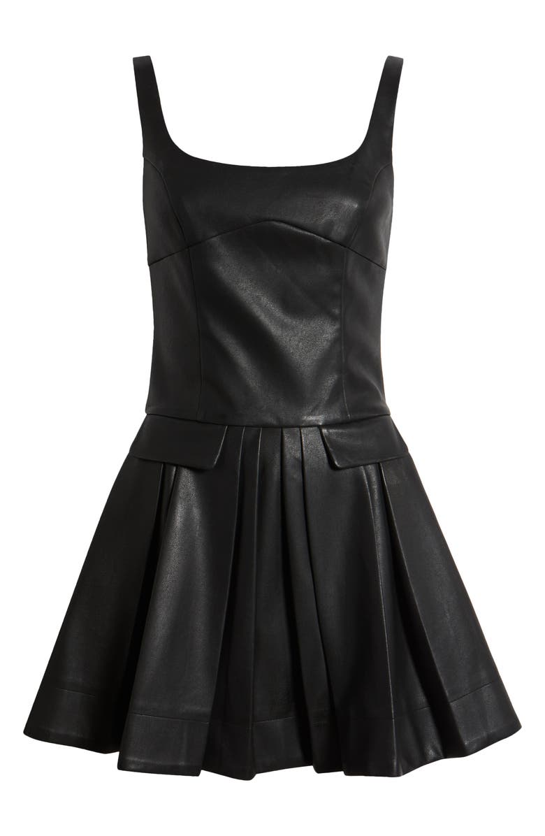 En Saison Pleated Faux Leather Minidress, Alternate, color, Black
