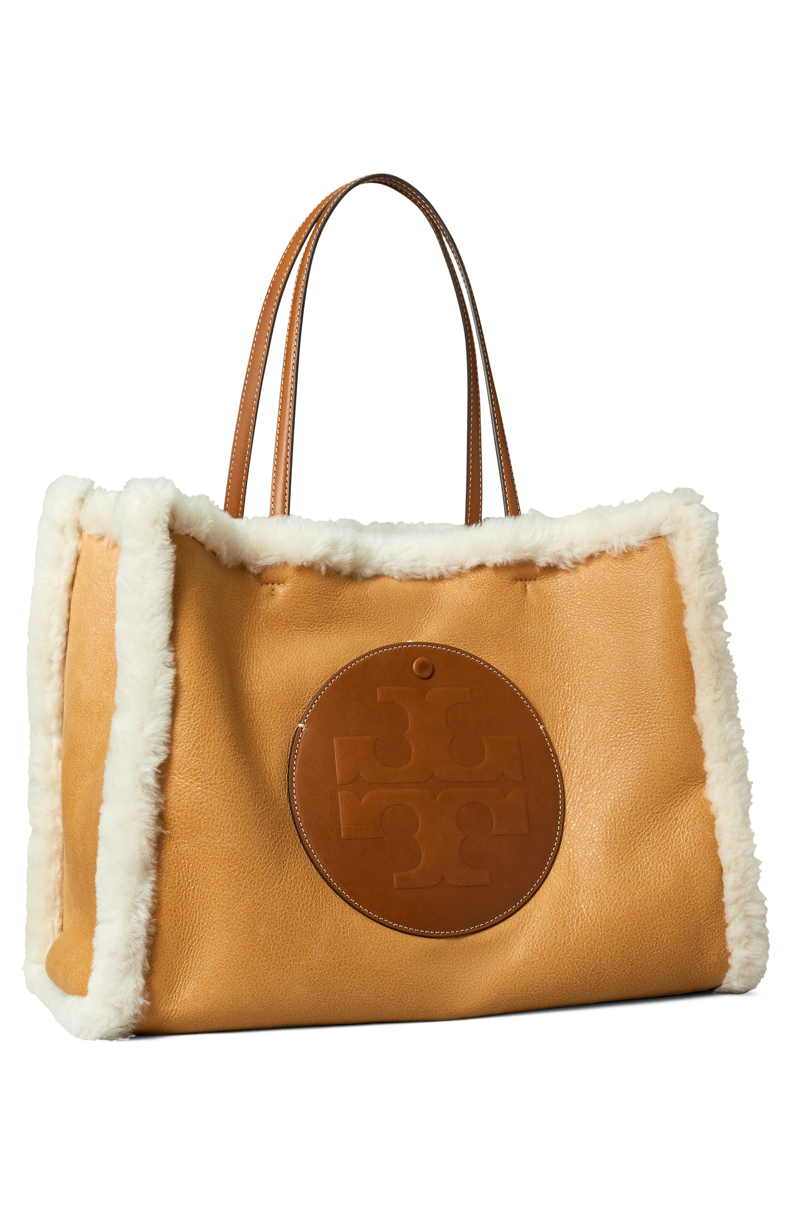 Tory Burch Ella Genuine Shearling Tote, Alternate, color, Light Natural / Brown