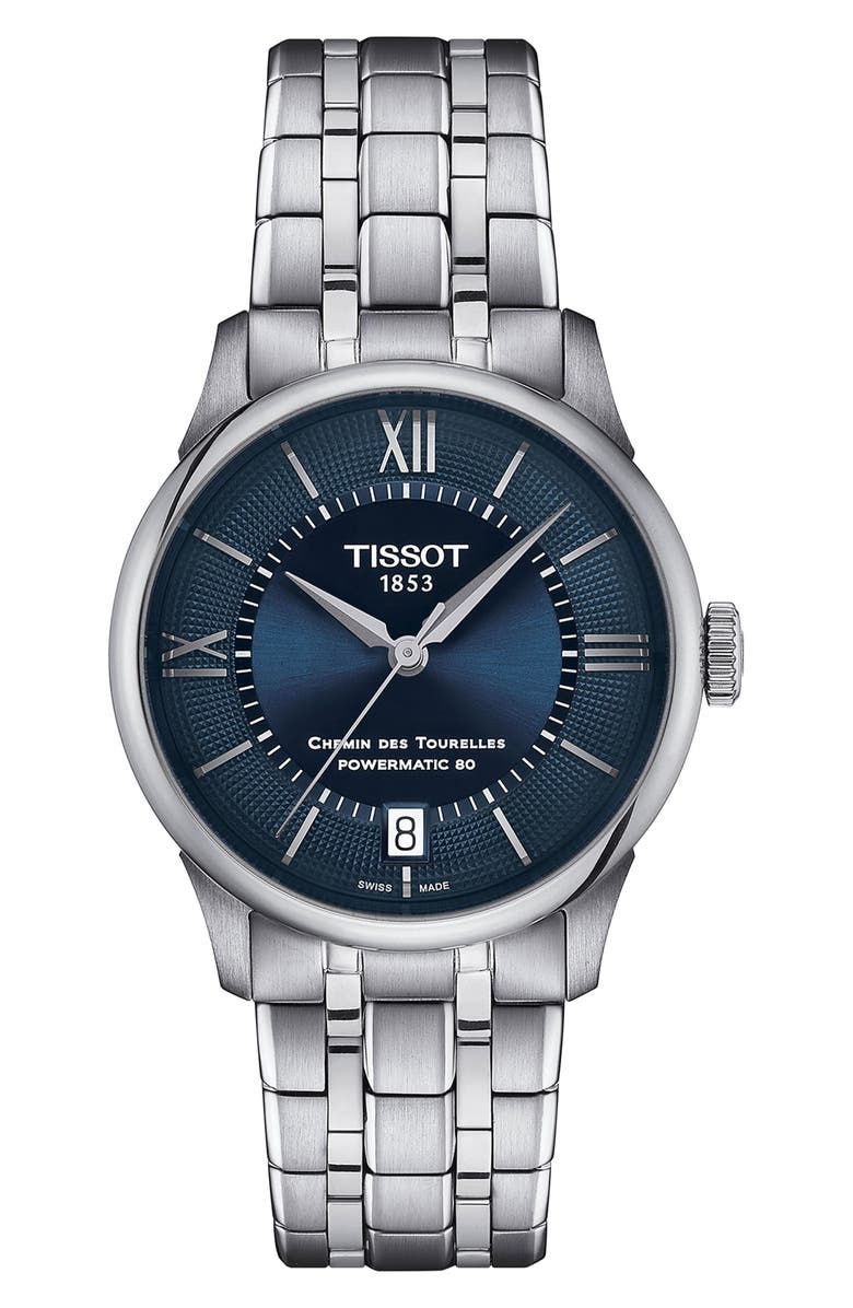 Tissot Chemin des Tourelles Powermatic 80 Bracelet Watch, 34mm, Main, color, Silver