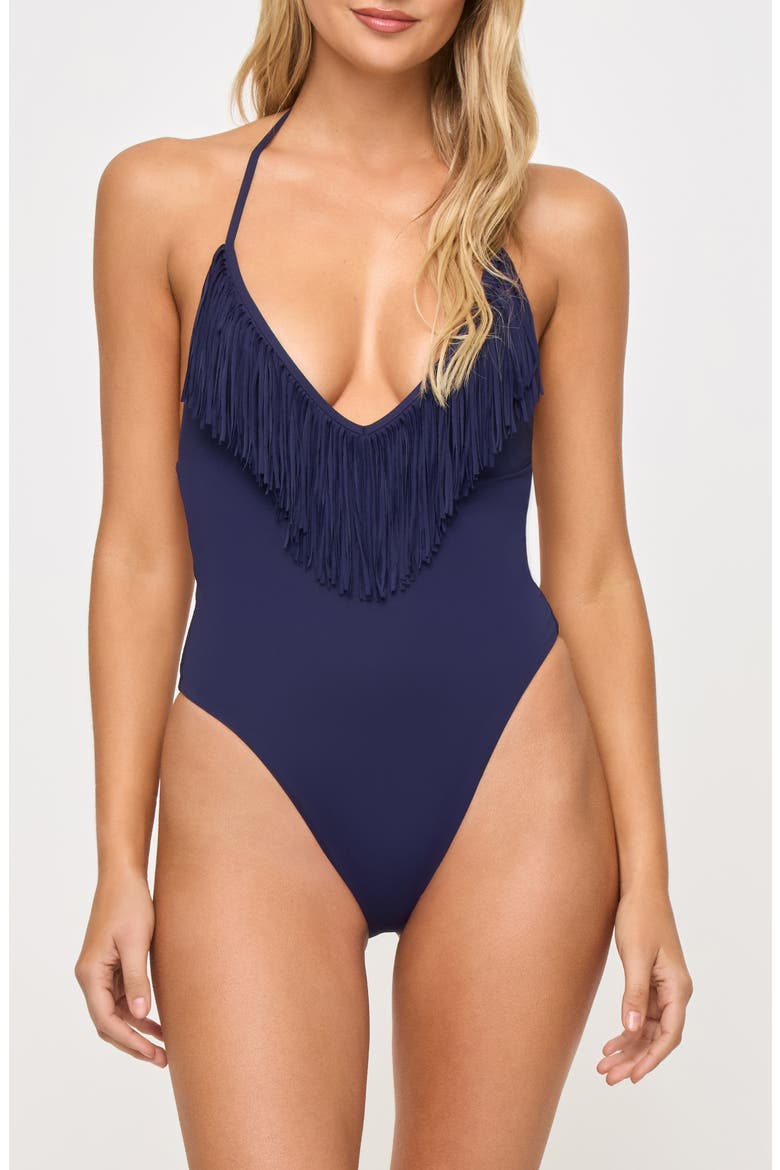 Desert Days Fringe One-Piece Swimsuit, Main, color, MIDNIGHT BLUE