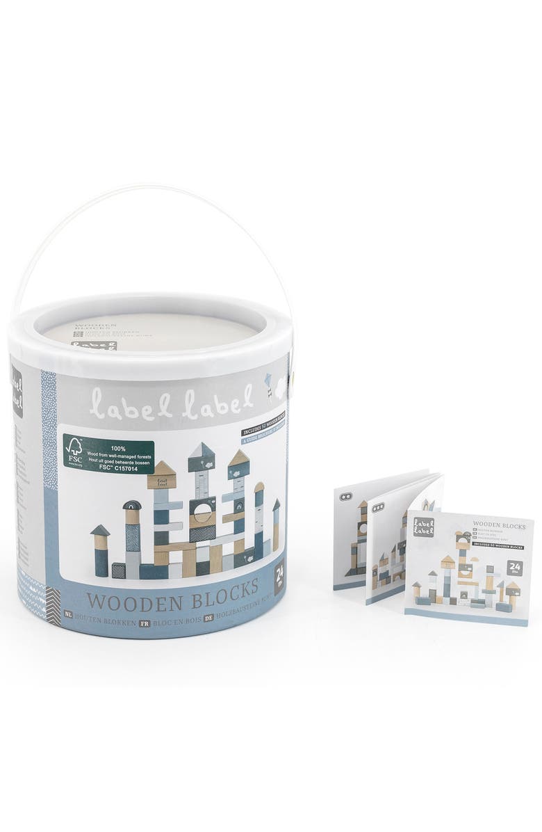 Label Label 50 Piece Wooden Blocks Set Blue, Stacking Toy, Ages 2+, Alternate, color, Multicolored