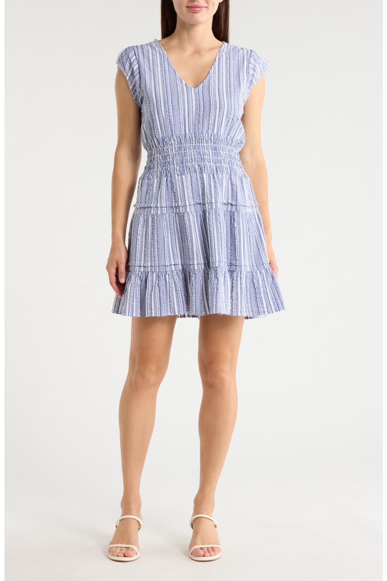 Smocked Waist Minidress, Main, color, BLUE/ WHITE STRIPE