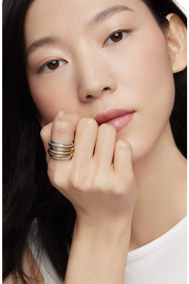Crossover Wide Ring with 18K Gold, Alternate, color, SILVER/ GOLD