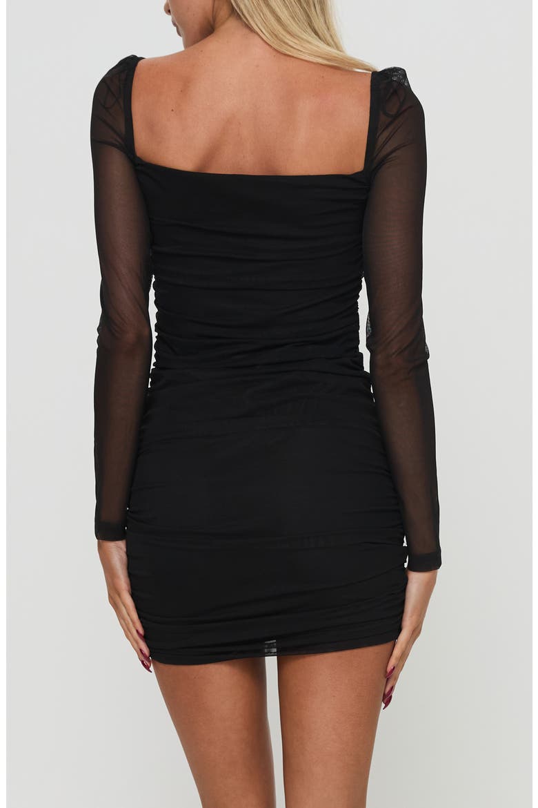 Charvi Sheer Long Sleeve Ruched Minidress, Alternate, color, BLACK