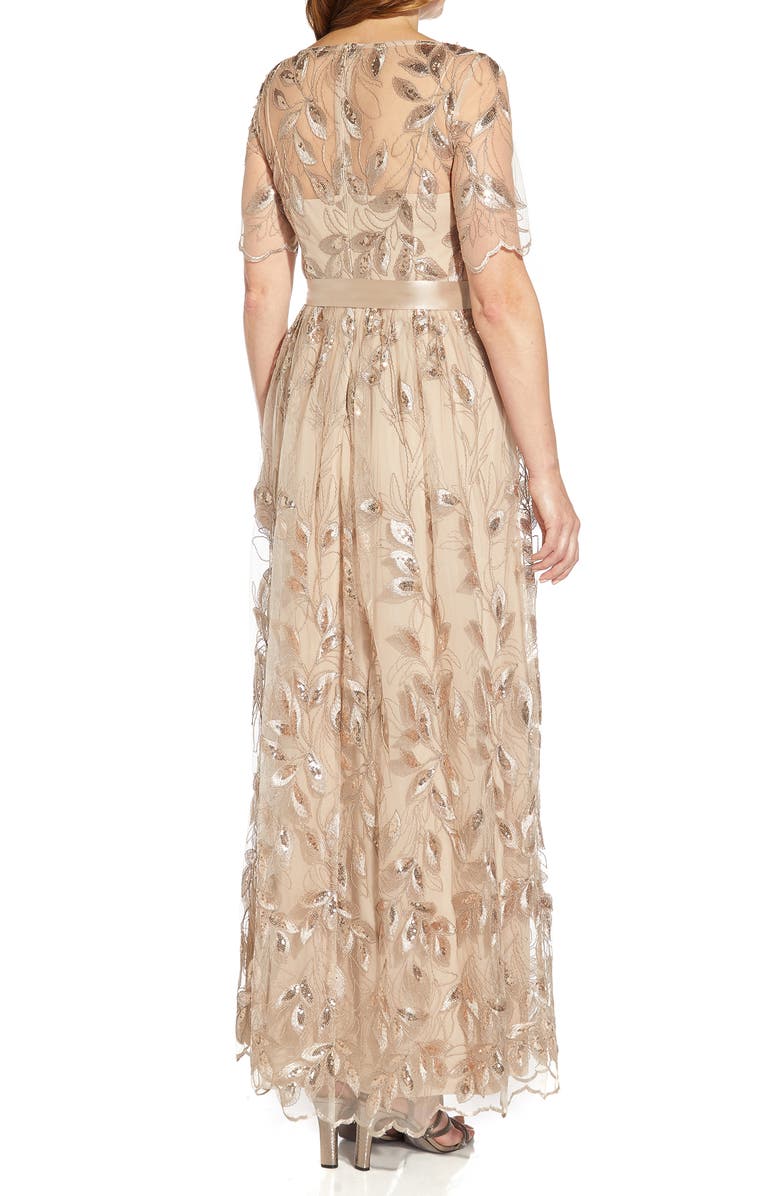 Adrianna Papell Embroidered Evening Gown, Alternate, color, Champagne Gold