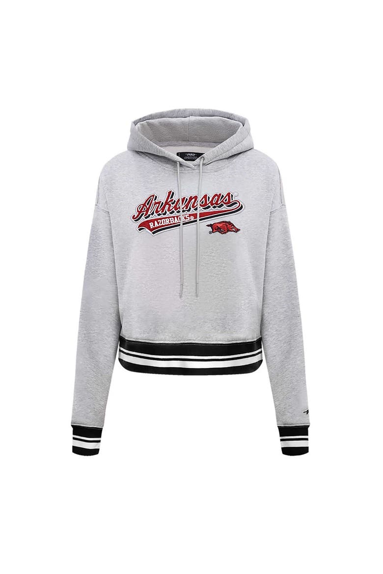 Women's Pro Standard Heather Gray Arkansas Razorbacks Script Tail Fleece Cropped Pullover Hoodie, Alternate, color, Heather Gray