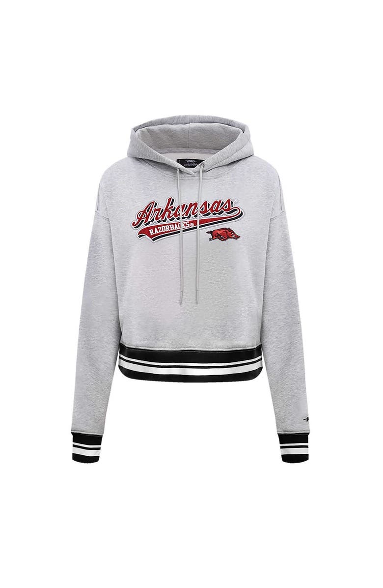 PRO STANDARD Women's Pro Standard Heather Gray Arkansas Razorbacks Script Tail Fleece Cropped Pullover Hoodie, Alternate, color, Heather Gray