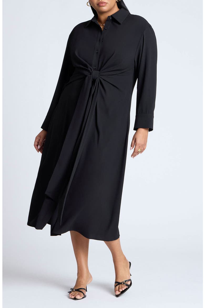 Tie Front Oversized Midi Shirt Dress, Main, color, BLACK ONYX