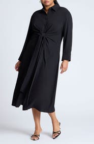 ELOQUII Tie Front Oversized Midi Shirt Dress