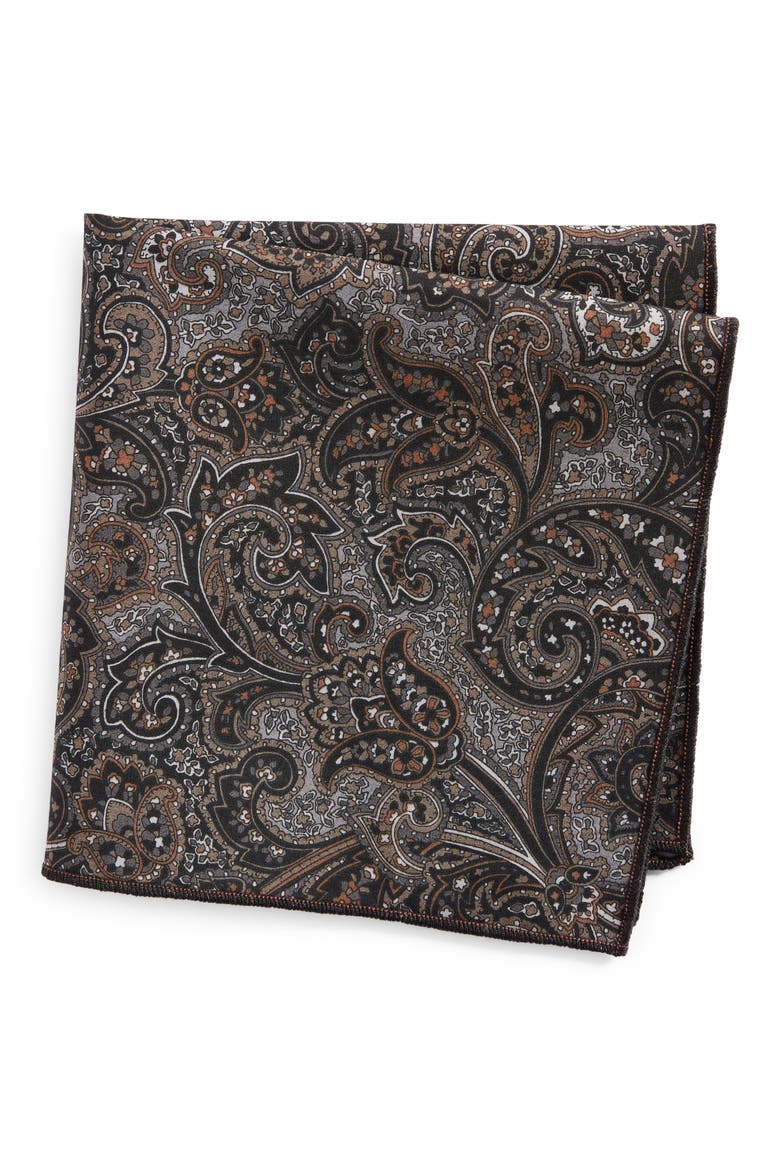 Print Cotton Pocket Square, Main, color, BLACK