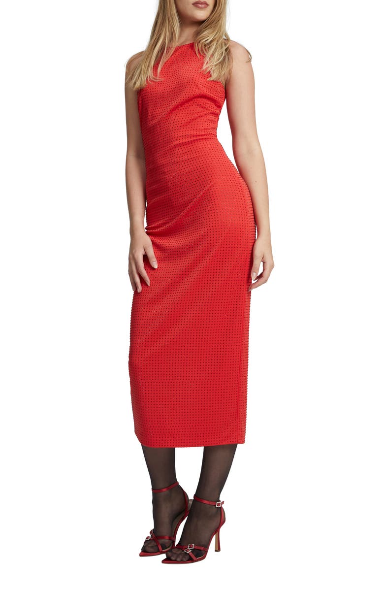 Bardot Castille Diamante Midi Dress, Alternate, color, Fire Red
