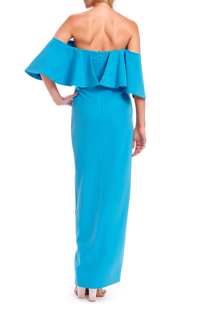 Ruffle Off the Shoulder Gown, Alternate, color, TURQUOISE