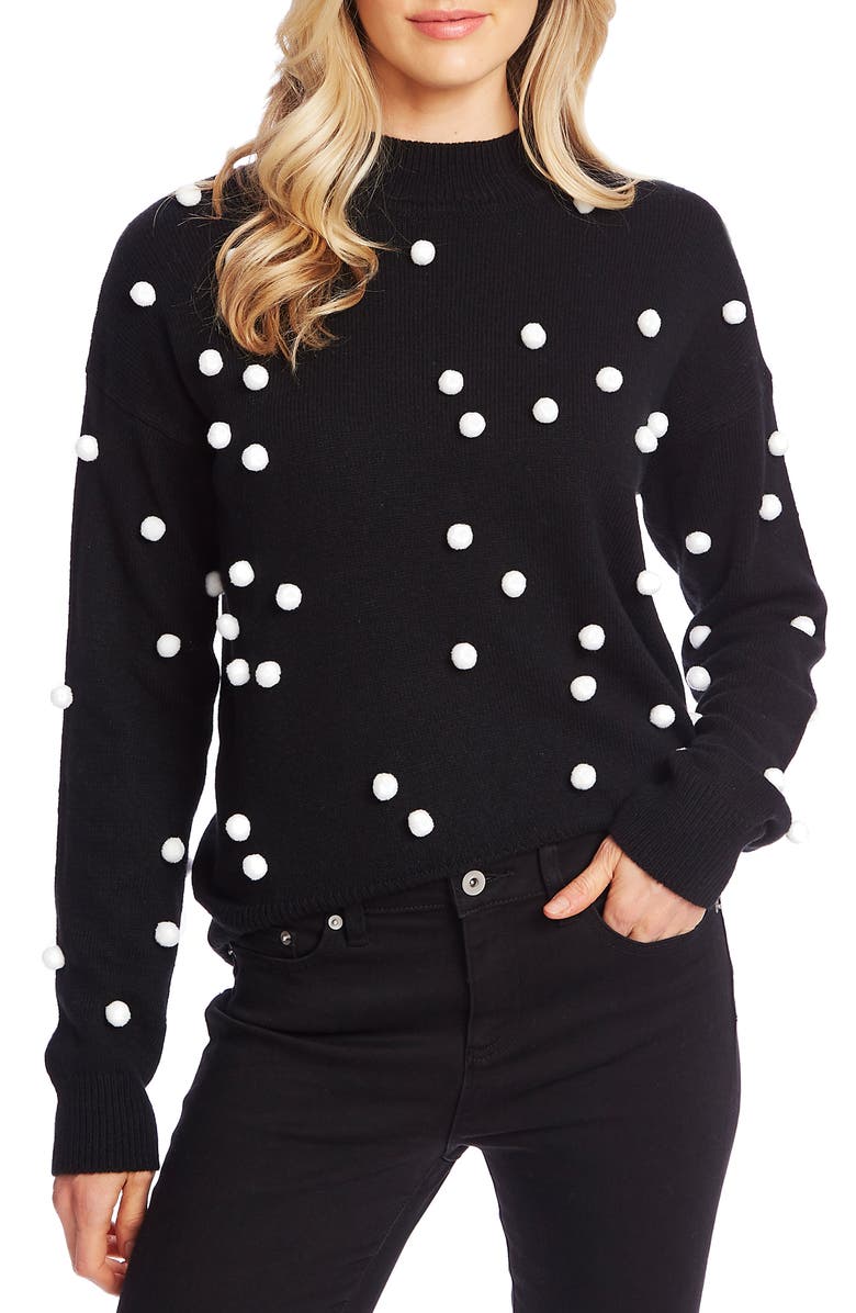CeCe Pompom Mock Neck Sweater, Main, color, 