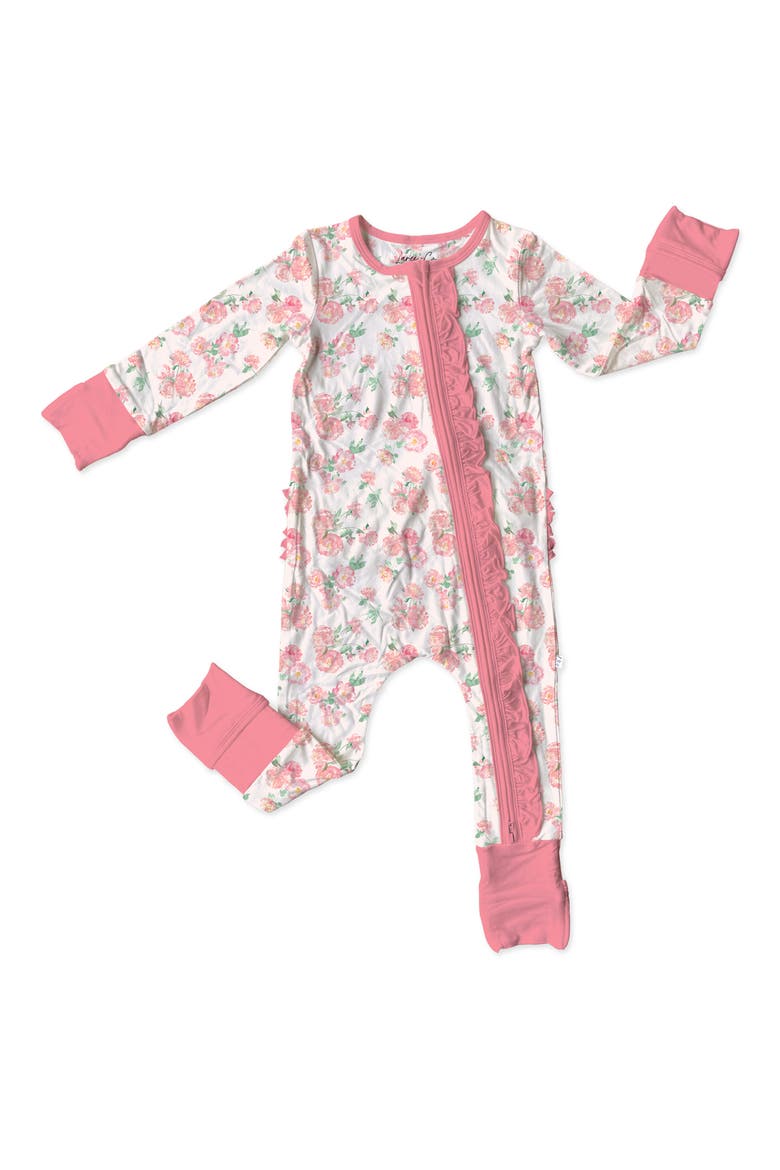 Katie-Rae Floral Ruffle Convertible Zip Footie, Main, color, PINK